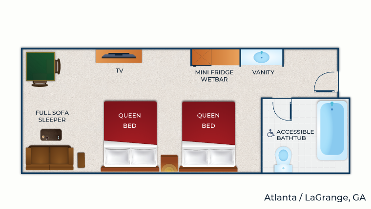 The floor plan for the accessible Family Suite